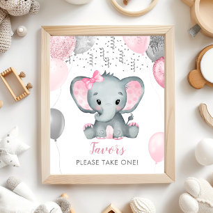 Póster elefante Chica lindo globos Baby Shower favorece