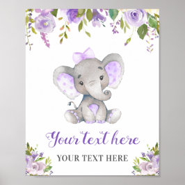 Póster Elefante Chica Púrpura Baby Shower Sprinkle Cumple