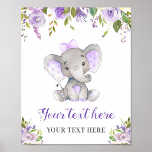 Póster Elefante Chica Púrpura Baby Shower Sprinkle Cumple