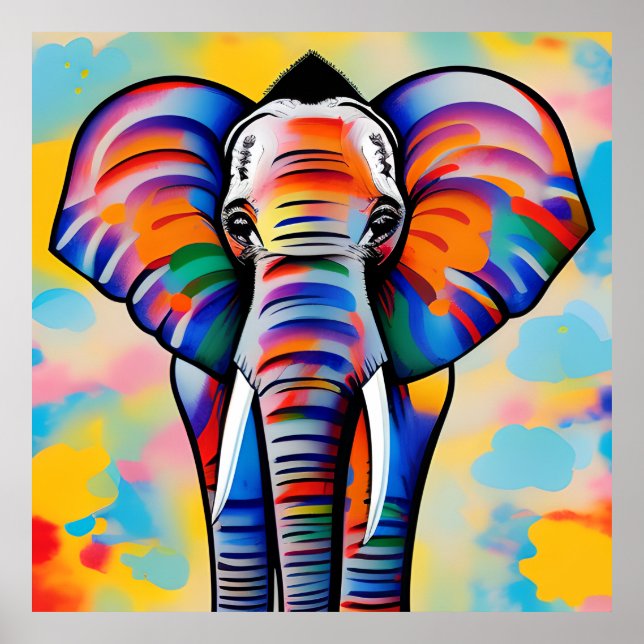 Póster Elefante colorido de safari africano (Frente)