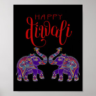 Póster Elefante Colorido Feliz Deepavali Diwali para hind