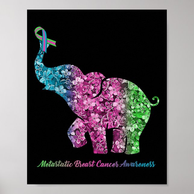 Póster Elefante con cáncer de mama metastásico de flores (Frente)