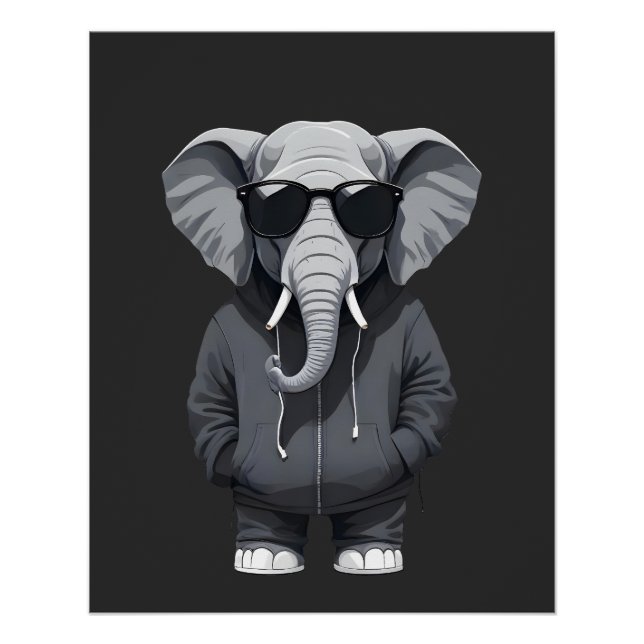 Póster Elefante con Hoodie Funny Vector Animal Guay (Anverso)