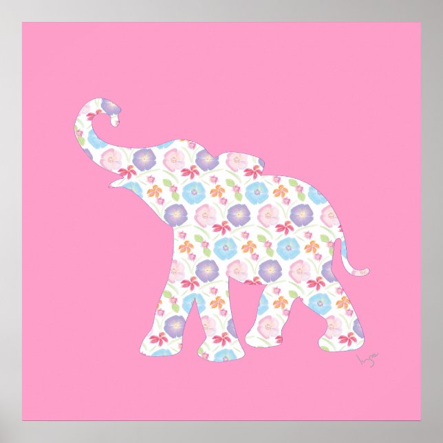 Póster Elefante con patrón acuático gráfico lindo (Frente)
