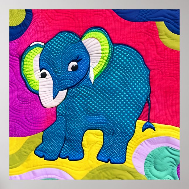 Póster Elefante Cute Blue Baby - Poster de diseño (Frente)