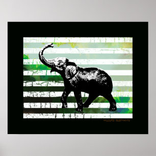 Póster elefante de África negra y rayas