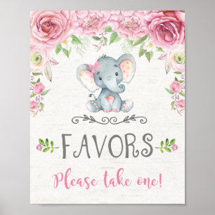 Póster Elefante de Bebé Floral Rosa Chica favorece la dec