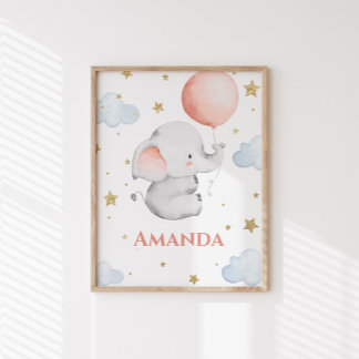 Póster Elefante de bebé personalizado con nombre