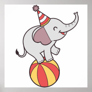 Póster Elefante de Circo Cuto en la bola - Fiesta de cump
