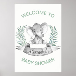 Póster Elefante de color agua Baby Shower