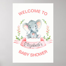 Póster Elefante de color agua Baby Shower Chica