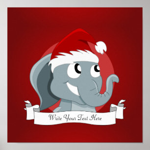 Póster elefante de dibujos animados de Navidad