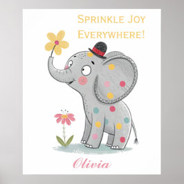 Póster Elefante de Doodle Adorable Cute y Animal Playoso