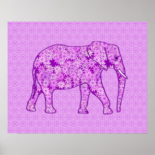 Póster elefante de flores - ametismo morado
