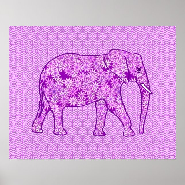 Póster elefante de flores - ametismo morado (Frente)