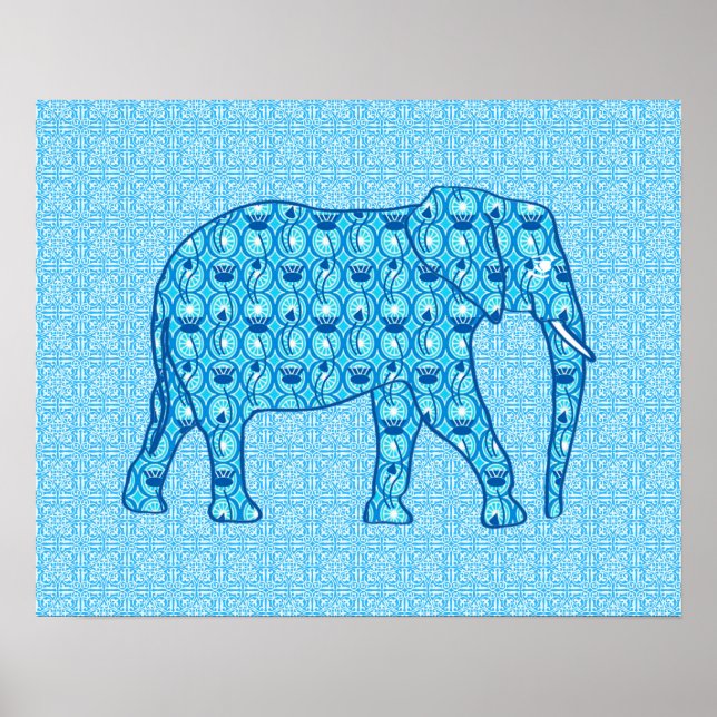 Póster Elefante de flores de Lotus - turquesa (Frente)