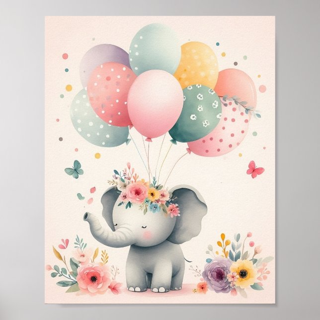 Póster Elefante de fondo rosado (Frente)