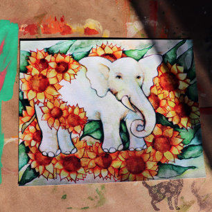 Póster Elefante de girasol