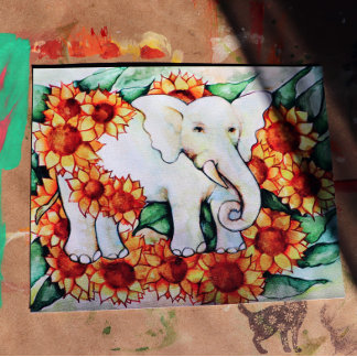 Póster Elefante de girasol