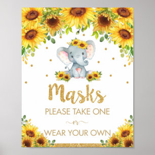 Póster Elefante de girasol Máscaras de ducha Rótulo de cu