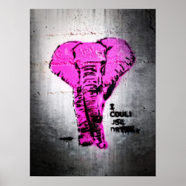 Póster Elefante de graffiti rosa