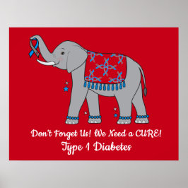 Póster Elefante de la Diabetes de Tipo 1 para la Concienc