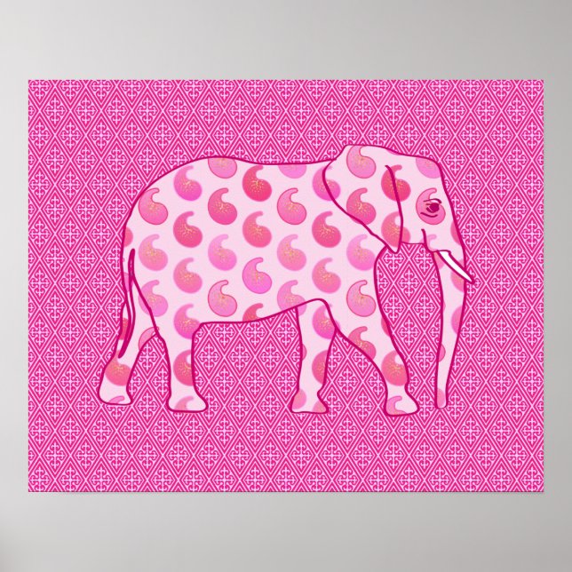 Póster elefante de paisley - rosa hielo y fucsia (Frente)
