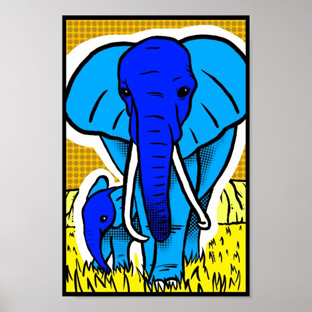 Póster Elefante de popart retro (Frente)