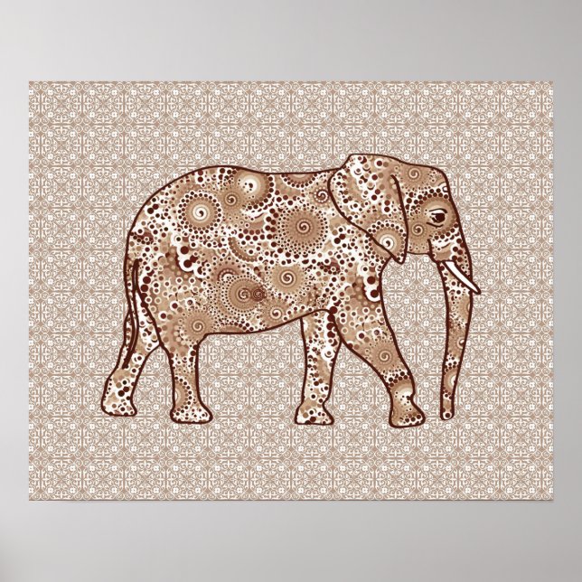 Póster elefante de remolino fractal - marrón y taupe (Frente)