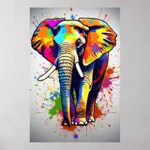 Elefante de Safari Africano, Pintura con Arcoiris