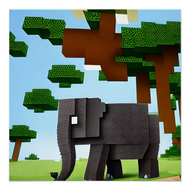 Póster Elefante de Safari Cute Pixel Art (Anverso)