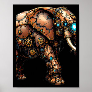 Póster Elefante de Steampunk El Pegatina del circo mecáni