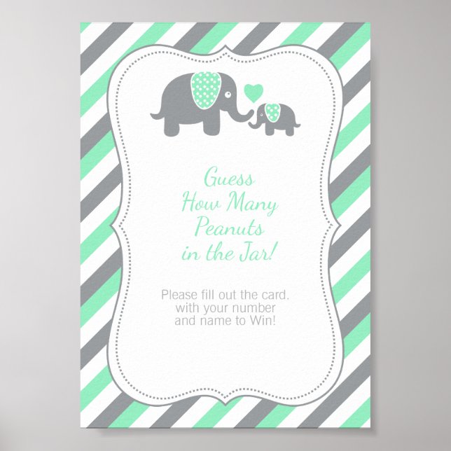 Póster Elefante de tiras de tinta verde y gris - Instrucc (Frente)