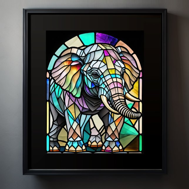 Póster Elefante de vidrio manchado de color de agua (Subido por el creador)