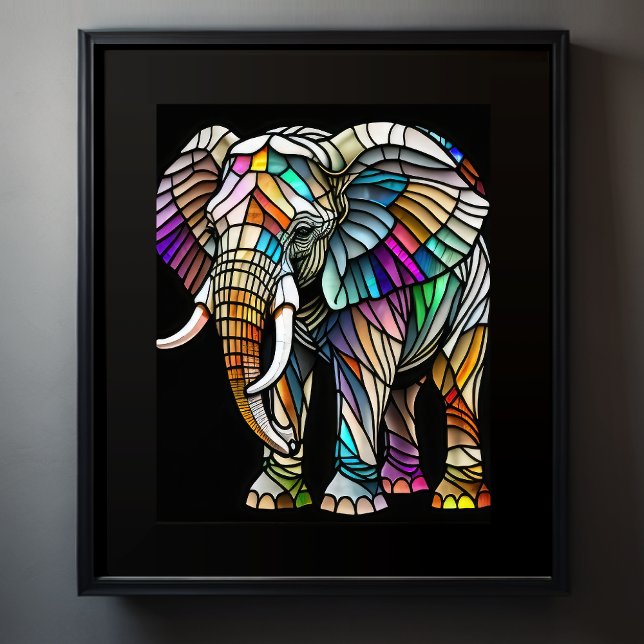 Póster Elefante de vidrio manchado de color de agua (Subido por el creador)