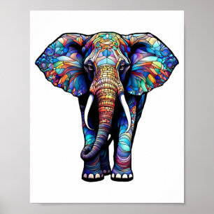 Póster Elefante de vidrio manchado Multicolor 3