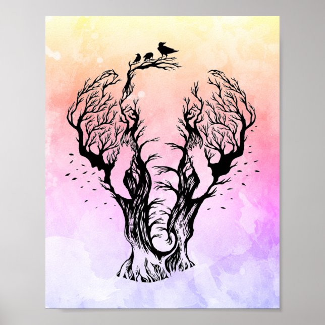 Póster Elefante del bosque Boho de color de agua (Frente)