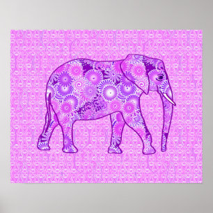 Póster Elefante del remolino del fractal - púrpura y