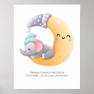 Póster Elefante Durmiendo en Luna Estadísticas de Nacimie