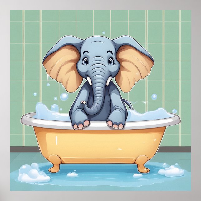 Póster Elefante en el baño (Frente)