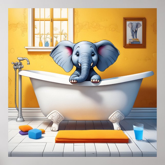 Póster Elefante en el baño (Frente)