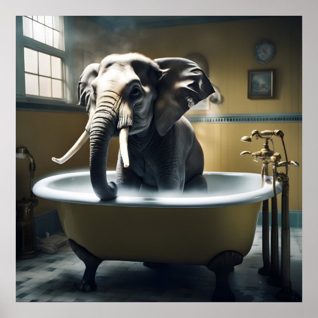 Póster Elefante en el baño (Frente)
