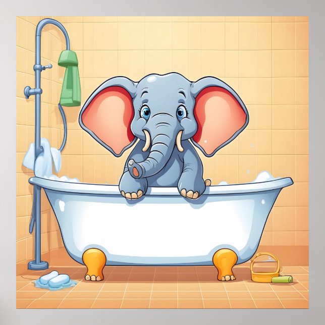 Póster Elefante en el baño (Frente)