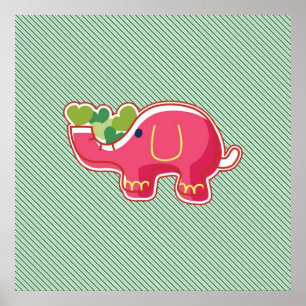 Póster Elefante en fondo a rayas diagonales verdes