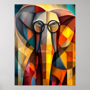 Póster Elefante Encantador – Erudito Cubista con Gafas