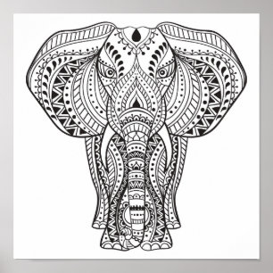 Póster Elefante étnico indio 2