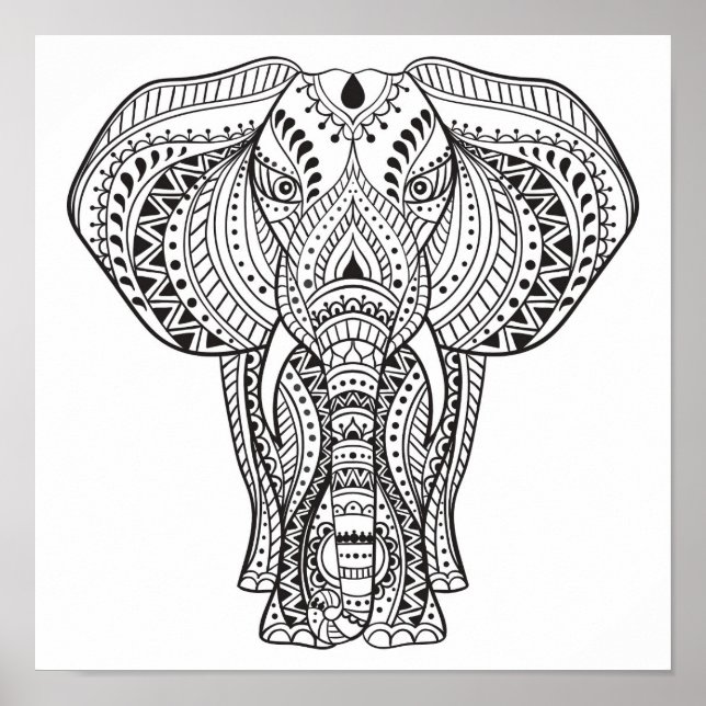 Póster Elefante étnico indio 2 (Frente)