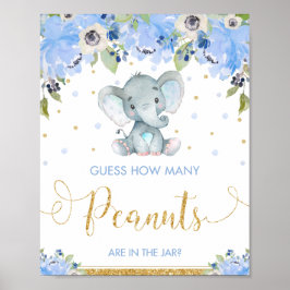 Póster Elefante Floral Azul adivina cuántos cacahuetes ju