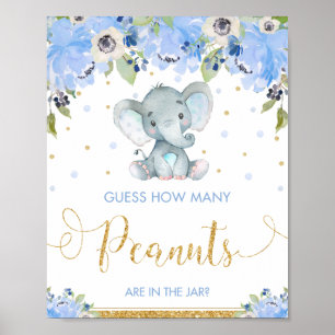 Póster Elefante Floral Azul adivina cuántos cacahuetes ju