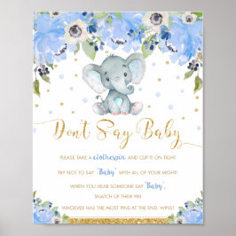 Póster Elefante floral azul no dice juego de Baby Shower